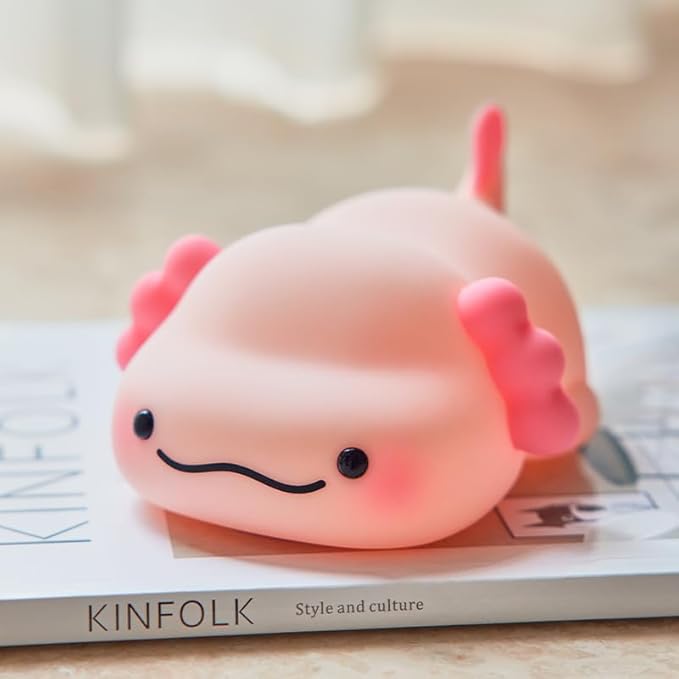 ATSUI Axolotl Night Light, LED Squishy Novelty Animal Lamp, Food Grade Silicone, 3 Level Dimmable, Breastfeeding Nursery Nightlight for Room Decor, Funny Gifts Stuff for Boys Girls Baby Children