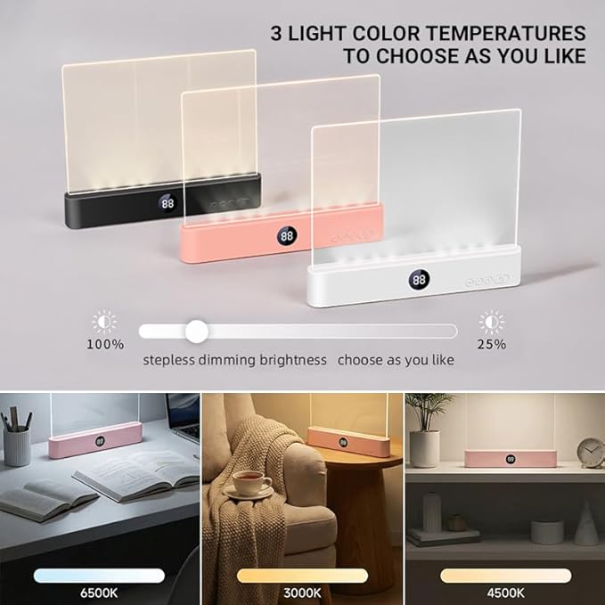 Smart LED Reading Light, Dimmable Book Light with 3 Colors Adjustable & Timer Dimmable Panel, Rechargeable Flat Page Reading Light, Eye Protection Lights for Bedtime Night Reading (Pink)