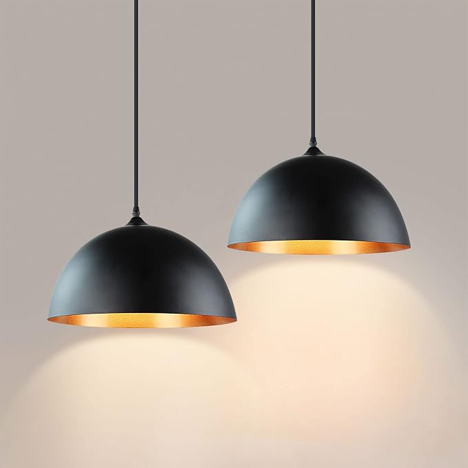 DLLT Industrial Pendant Light Fixture, Farmhouse Decor Adjustable Metal Hanging Lamp, Vintage Pendant Lighting for Kitchen Restaurant Dining Room Cafe Sink, E26 Base, Black(2 Packs)