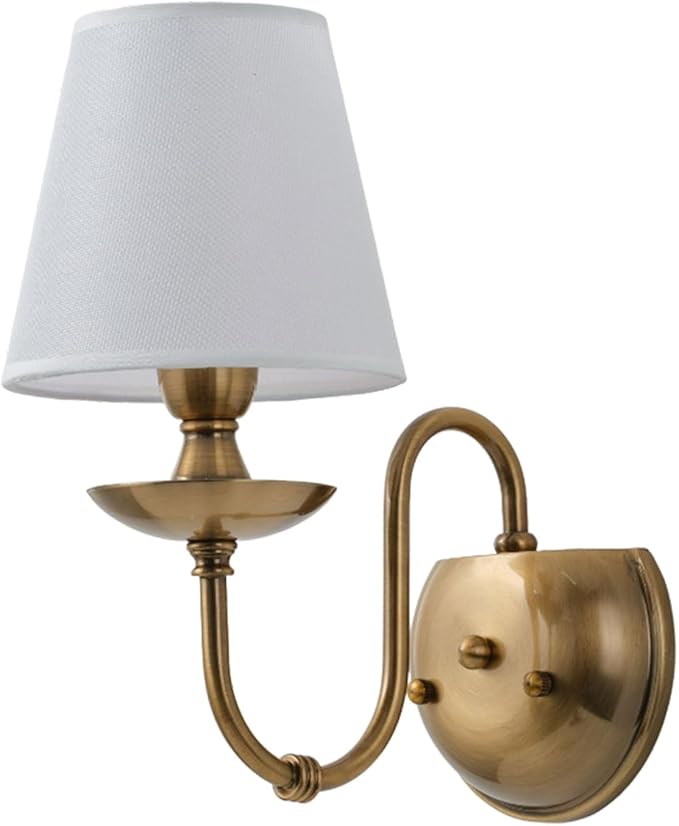 Aiwen Bedroom Wall Lamps Polished Solid Brass Finish Wall Lights with White Flax Fabric Shade 1-Light Vintage Reading Lights Wall Sconces for Bedside Hallway E12