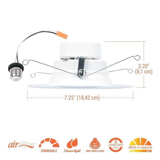 HALO 5/6 inch LED Recessed Light Trim with Selectable Color Temperature 2700K-5000K Dimmable Wet Location Indoor Outdoor Downlight Retrofit RL56069FSD2W1EWH