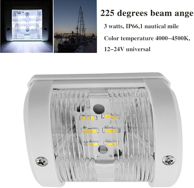 ISURE MARINE White Stern LED Navigation Light ABS Anchor Signal Mast Light 225° IP66 Waterproof 1 Nautical Miles