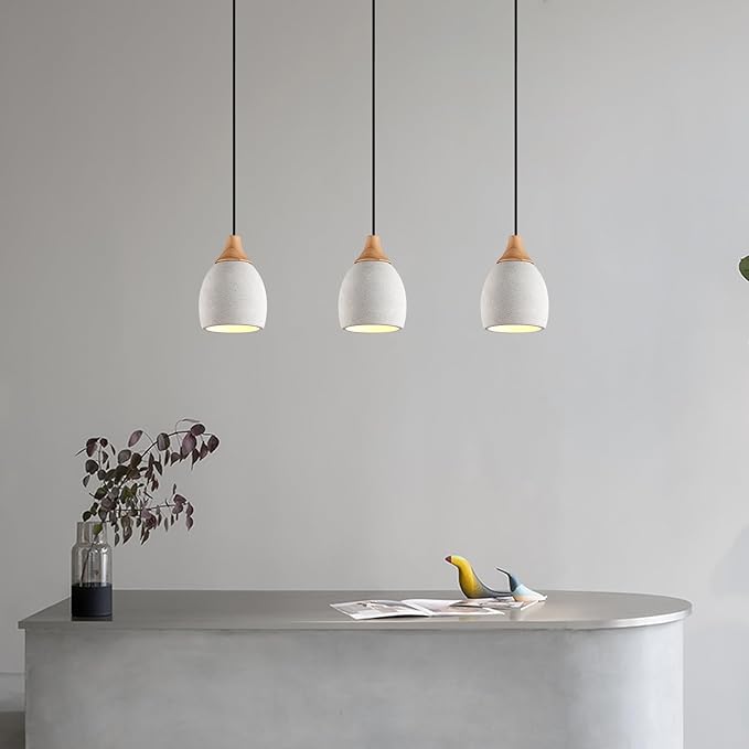 Concrete Pendant Light with Wooden, E26 Hanging Light for Restaurant Bar, Modern Industrial Hanging Cement Pendant Lighting Fixture for Kitchen Island Dinning Room Bedroom(3-Pack)