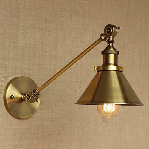 LITFAD Adjustable Arm Wall Light Fixtures Brass Finish 1 Light Wall Sconce 7" Industrial Swing arm Wall lamp Mounted Lighting Fixture with Cone Shade for Bedroom, Reading, Living Room, Kitchen