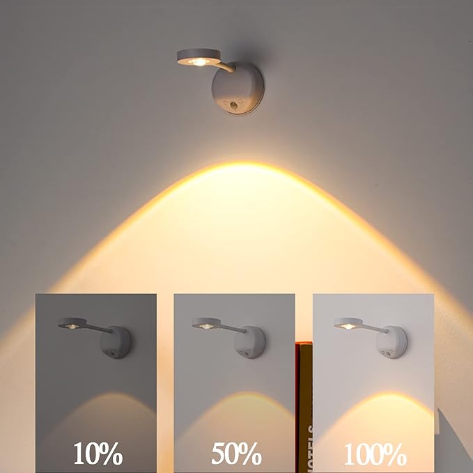 Wireless Picture Light Battery Operated Set of 2, Painting Light with Motion Sensor and Rotatable Tube, Stepless Dimming Art Display Light for Picture Frame