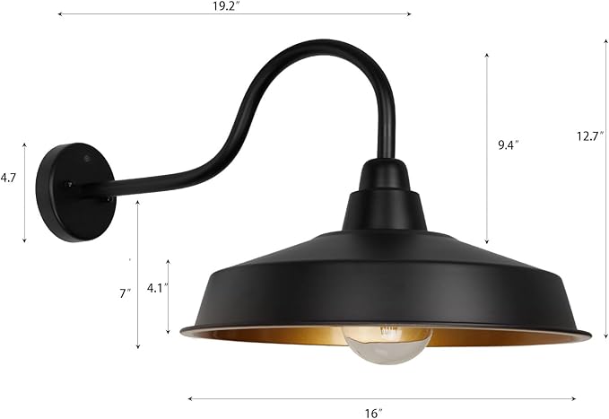 Dusk to Dawn Barn Light Outdoor, 16 Inch Dome Large Farmhouse Exterior Light Fixture Wall Mount, Industrial Outdoor Wall Sconce Outside for House, Shop, Porch, Garage, DDRZ020 GD-2PACK