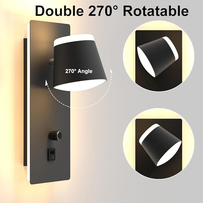 Sytmhoe Modern LED Wall Sconces Set of Two,Dimmable Wall Lights for Bedroom with Dimmer Switch and USB+C Charging,3000K Wall Mounted Bedsides Wall Lamp for Living Room,Hotel, Cafe, Home Decor(2Pack)