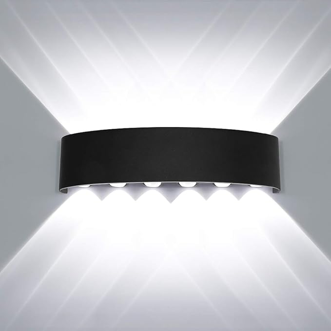 Kawell 12W Waterproof Modern Wall Light LED Wall Lamp Aluminum LED Wall Sconce Up Down Indoor Outdoor for Bedroom Bathroom Hallway Porch Corridor Hotel Doorway Garden Pathway, Black 6000K