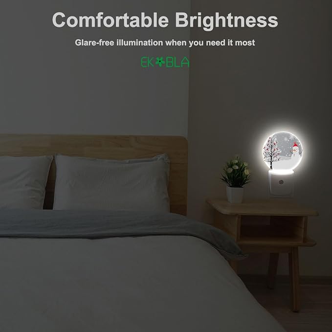 EKOBLA Snowman Night Light Winter Snowflakes Cardinals on Snowy Christmas Tree Plug-in Nightlights with Dusk to Dawn Sensor 0.5W LED Lighting for Men Women Boys Girls Holiday Gifts