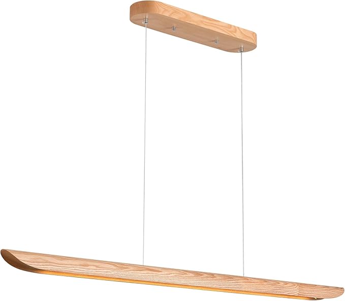 55" Wood Linear Pendant Light, Dimmable Kitchen Island Light with Remote, 40W LED Island Lights for Kitchen, Adjustable Linear Chandelier for Dinning Room Light Fixture, Bar, Pool Table Light Natural