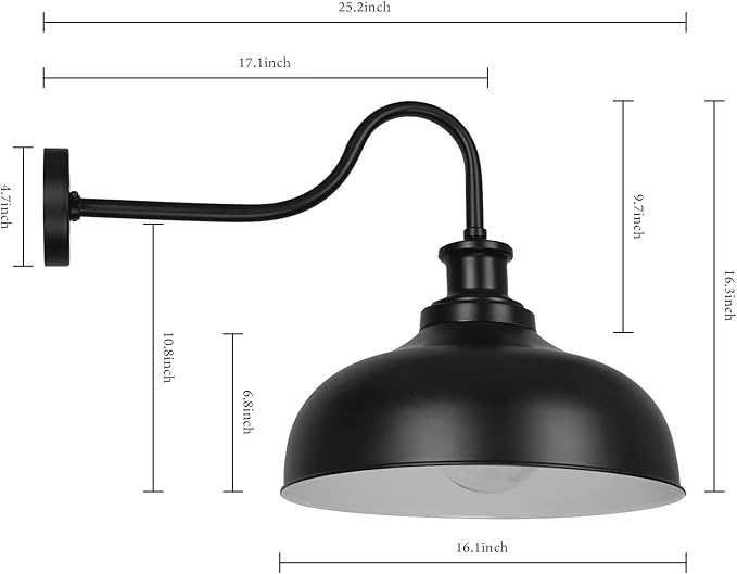 Outdoor Barn Lights,16 Inch Dome Outdoor Wall Sconces Farmhouse Exterior Wall Mount Light Vintage Wall Lighting Fixture Industrial Black Lantern Lamps for Porch, Entryway, Garage, 2 Pack