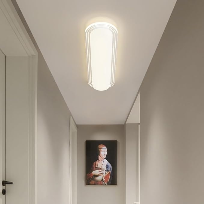 Modern LED Flush Mount Ceiling Light, White Oblong Acrylic Iron Fixture, Dimmable Tri-Color Panel Light for Hallway Entryway Corridor Bedroom Kitchen Lighting
