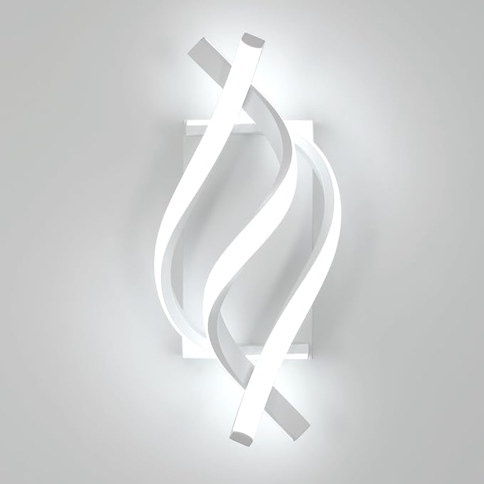 DELIPOP Wall Sconces, Spiral Modern LED Wall Sconce Lighting, 6500K Cool White Indoor Wall Light, Acrylic LED Wall Lamp for Bedroom, Bathroom, Living Room, Hallway, Balcony (White)