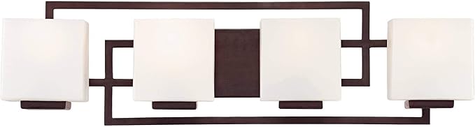 Possini Euro Design Lighting on The Square Modern Wall Mount Light Bronze Metal Hardwired 29" Wide 4-Light Fixture Geometric Opal Glass Shades for Bathroom Vanity Mirror House Home Room Decor