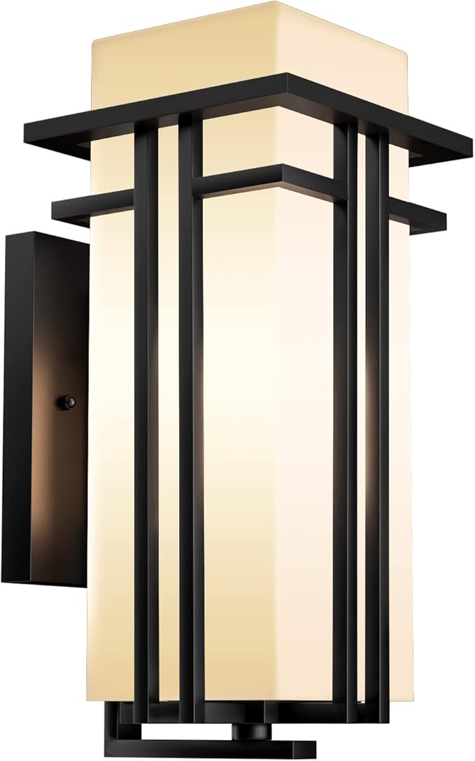 Outdoor Lighting Fixtures Wall Mount, Outdoor Wall Lights Modern with Frosted Glass, Aluminum Exterior Light for House Outdoor Wall Lantern for Garage Porch Carriage Patio (14.6''H, 1 pc)