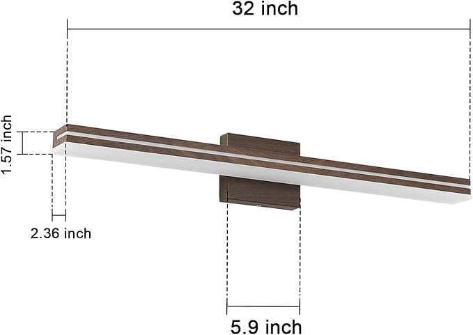 SineRise 32-Inch LED Modern Bathroom Vanity Light Bar, Brown Modern Acrylic Bathroom Wall Lighting Fixtures Over Mirror (Cool White 6000K)