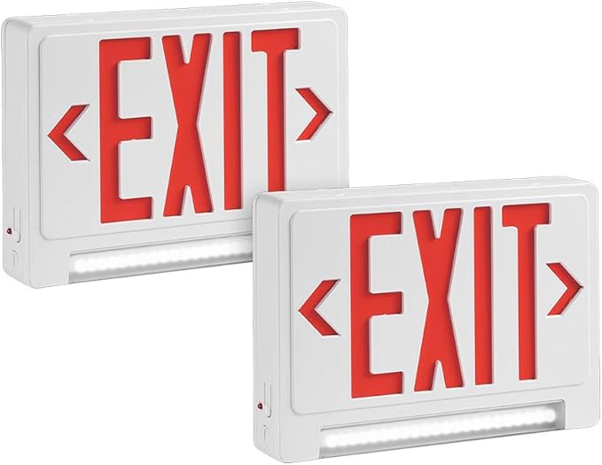 Ciata 2 Pack Ultra Bright Energy-efficient Lighted Exit Signs with Battery Backup, Indoor Led Emergency Exit Sign, Battery Powered Exit Sign, Exit Signs for Business, Led Adjustable Light Pipe Combo