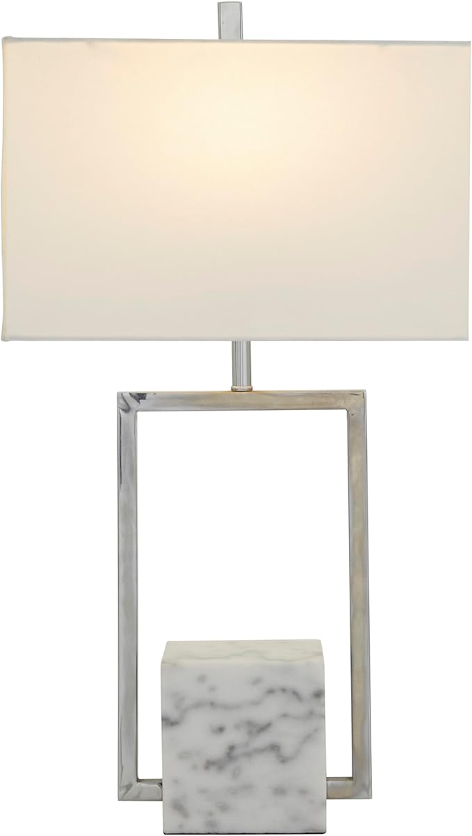 Deco 79 Marble Room Table Lamp Geometric Accent Lamp with Square Shade, Lamp 14" x 10" x 25", Silver