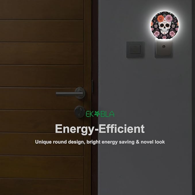 EKOBLA Floral Skull Night Lights Plug into Wall Skeleton with Flowers LED Dusk to Dawn Plug-in Nightlights Auto Sensor for Men Women Boys Girls Home Indoor Bathroom Hallway Kitchen