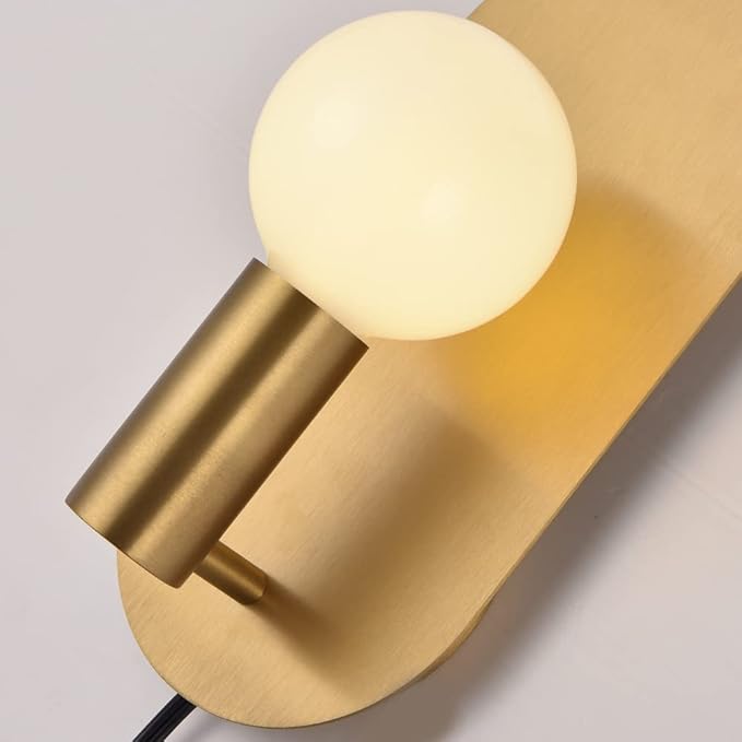 Gold Plug in Wall Sconce Set of 2, Modern Sconces Wall Lighting Cord with On Off Switch, Brushed Stainless Steel Wall Mount Light Fixture for Bedroom Living Room Bathroom