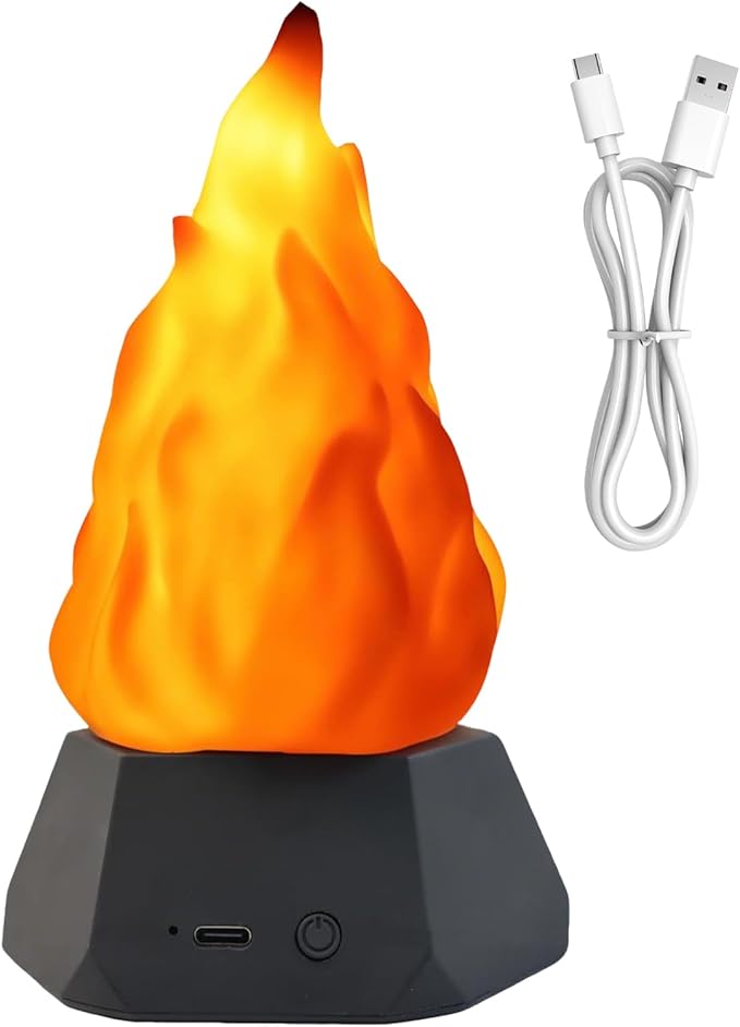 Flame Night Lamp, Rechargeable Campfire Light, 3 Mode Lamp with Flickering Glow Effect, Decorative with Sturdy Compact Design, Night Light, Soft Lighting for Children Nursery Bedroom Party Holiday