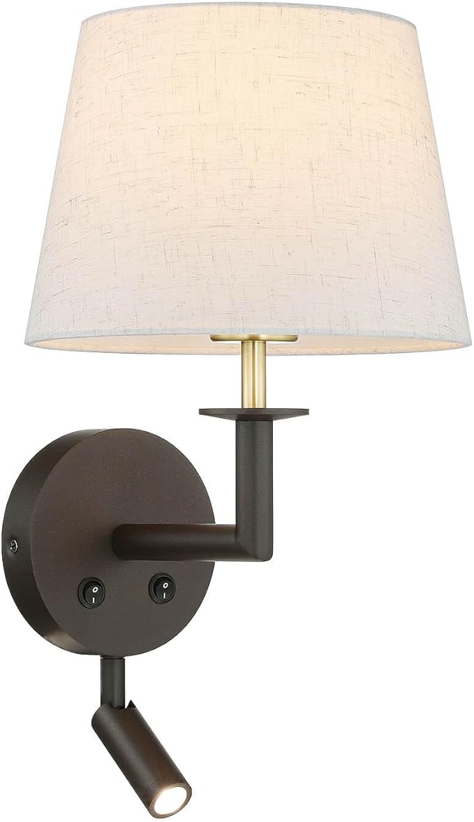 XiNBEi Lighting Bedroom Wall Sconce, Classic Headboard Hardwired Wall Light with LED Integrated Reading Light in Dark Bronze for Bedroom Entry Living Room XB-W490-LED-DBS
