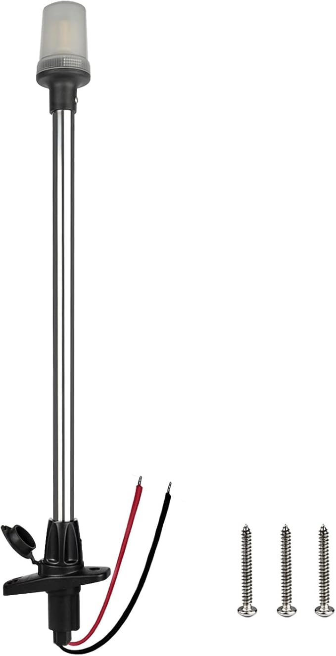 Stern Light Anchor Light LED Marine Boat Navigations Lights Pole USCG 2 NM All Round White Removable 2 Pin 10-24 Volt 24 Inches (Plug In Angled Base)
