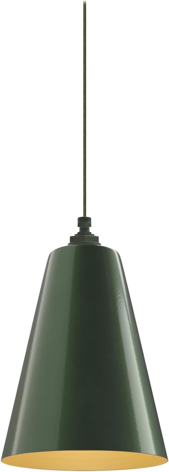 Steel Lighting Co. Laurel Pendant Light | Ceiling Mounted | 8.5 inch Cone Shade | Modern Contemporary Farmhouse Style Made in America | Avocado Cloth Cord | Hunter Green Exterior/Brass Interior