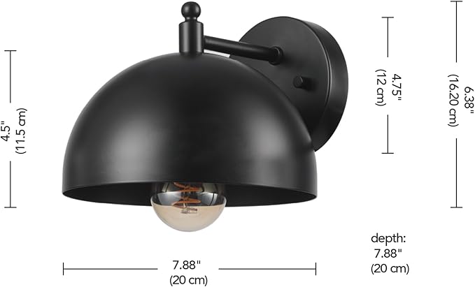 GLOBE Electric 65000047 1-Light Wall Sconce, Matte Black, Wall Lights for Living Room, Bedroom, Den, Mounted Bedside Lamp, Apartment Essentials, Dimmable, Lights for Apartment and Rentals