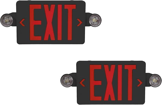 CM MZY Exit Sign with Emergency Lights, Exit Signs Light with Battery Backup,Red Emergency Lights with Black Housing, Two Adjustable Heads, Combo for Business,AC 120V/277V, UL Certified,2 Pack
