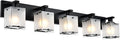 5-Lights Bathroom Light Fixtures, Matte Black Modern Vanity Lights with Rectangular Frosted Glass for Over Mirror Dressing Table, E26 Bulb Base