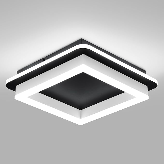 CANEOE Black Led Hallway Light Fixtures 6000K Cold White LED Modern Ceiling Light Fixtures Acrylic Square Flush Mount Ceiling Lamp for Bedroom Kitchen Bathroom Hallway Ceilings Lighting