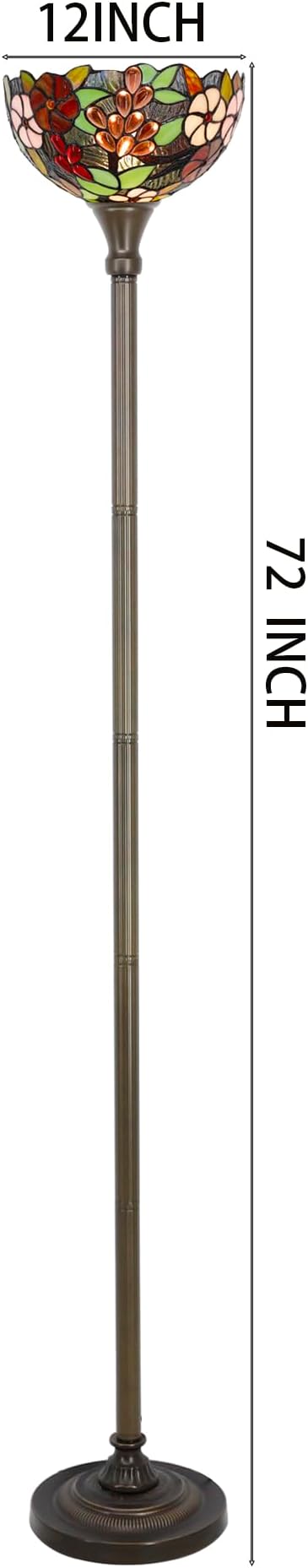 Tiffany Torchiere Floor Lamp Stained Glass Purple Grape Style Standing Corner Torch Uplight 12X12X72 Inch for Bedroom Living Room Home Office