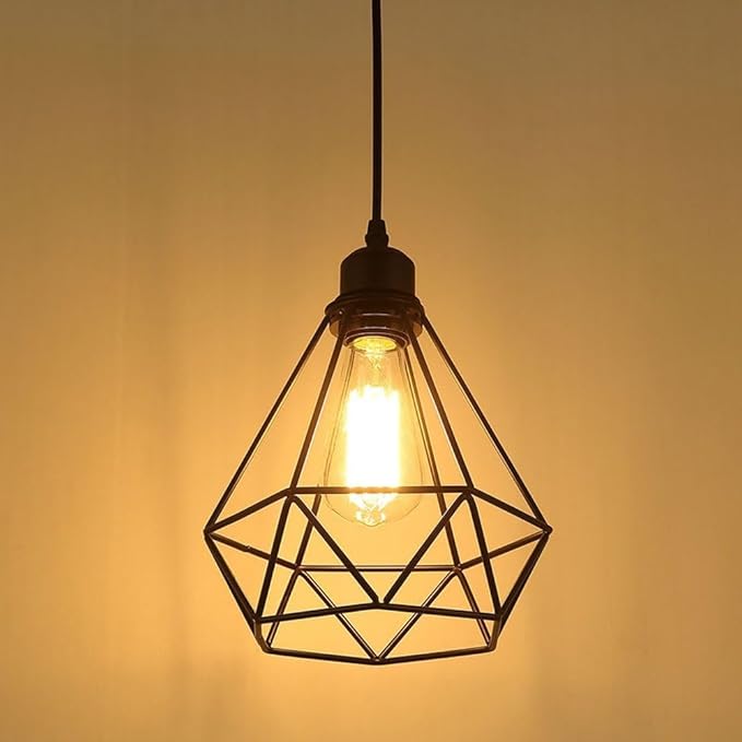 2 Pack Black Pendant Lights Kitchen Island,Farmhouse Hanging Lamp with Adjustable Cord,Small Metal Cage Hanging Ceiling Pendant Light Fixture for Dining Room,Entryway,Kitchen Island Sink,Foyer