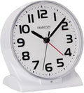 FAMICOZY Automatically Backlighted Alarm Clock,Silent No Ticking for Seniors Vision Impaired,Easy to Set,Big Numbers,Ascending Alarm,Gentle Wake,Snooze,2 AA Battery Operated,White