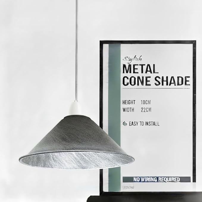 Brushed Silver Cone Pendant Light Shade Metal Farmhouse Hanging Light Fixture Replacement Lamp Shade for Ceiling Fan or Kitchen Island Lighting (Brushed Silver, Pack of 1)