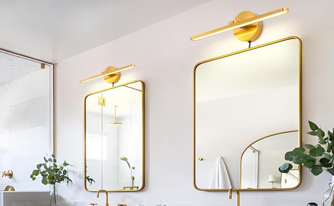 MantoLite Plug in LED Wall Lamps, 16inch Vanity Lighting Fixtures for Wall, Modern Bathroom Lighting Fixtures Over Mirror, Wall Picture Lighting Sconces for Bedroom, 12W 3000K Brass Indoor Wall Lamps