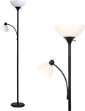 Brightech Sky Dome Plus LED Floor lamp, Torchiere Super Bright Floor Lamp with Reading Lamp for Living Rooms & Offices - Dimmable Tall Standing Lamp for Bedroom Reading - Black