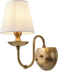 Aiwen Bedroom Wall Lamps Polished Solid Brass Finish Wall Lights with White Flax Fabric Shade 1-Light Vintage Reading Lights Wall Sconces for Bedside Hallway E12