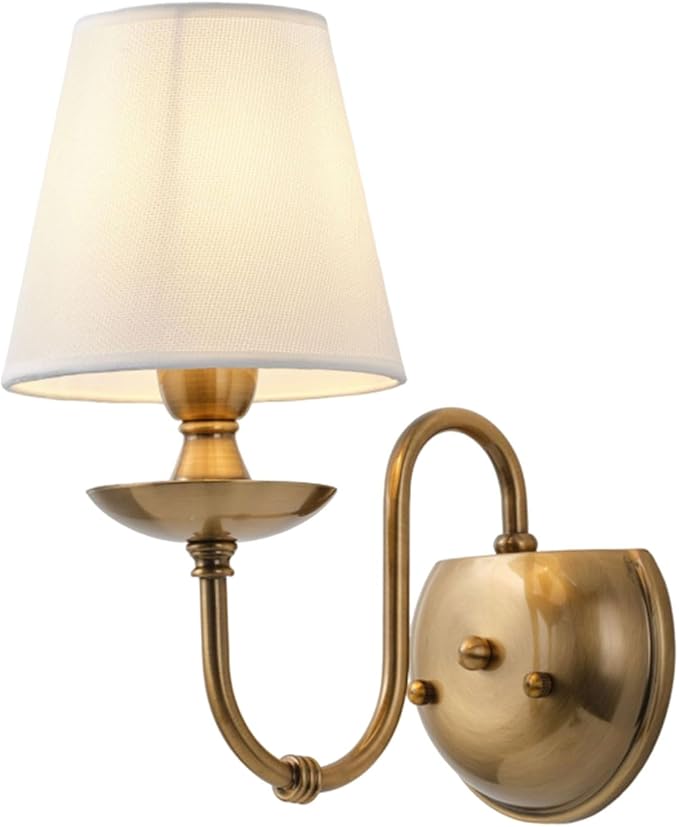 Aiwen Bedroom Wall Lamps Polished Solid Brass Finish Wall Lights with White Flax Fabric Shade 1-Light Vintage Reading Lights Wall Sconces for Bedside Hallway E12