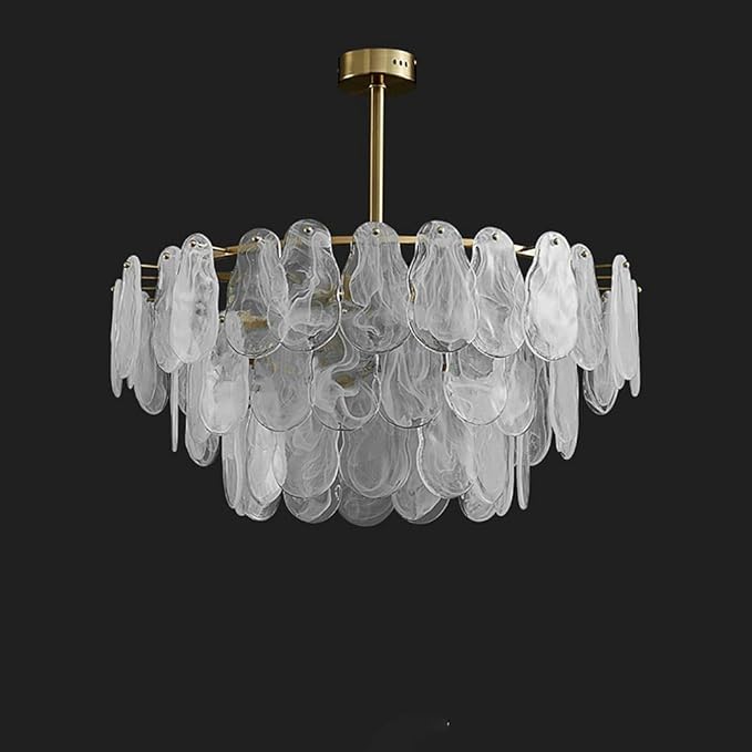 LOVEDIMA Chandelier Gold Multi-Tier Lantern Pendant Lighting, Cloud Glass Entryway Chandeliers for Foyer Hanging Ceiling Light Fixtures (8-Light)