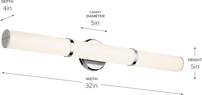 Kichler Rosh 32" LED Large Bath Bar with White Glass in Chrome, Modern Minimalist, for Vanity, Fireplace, Buffet, Hallway, Vanity Mirror, (32" W x 5" H), 55189CHLED