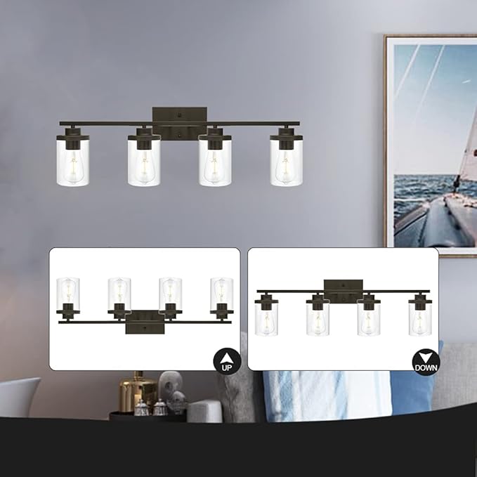 Bathroom Vanity Light Fixtures Oil Rubbed Bronze Finished 4-Light with Clear Glass Shade Contemporary Wall Sconces Bathroom Lighting Wall Mount Lamp for Kitchen Entryway Living Room Hallway