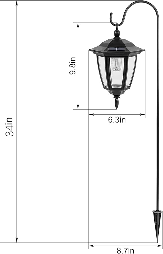 Viewsun 34 Inch Hanging Solar Lights, Shepherd Hook Lights with 2 Shepherd Hooks Waterproof Outdoor Decorative Solar Lantern Lights for Garden Decor, Patio, Backyard, Pathway, 6PACK