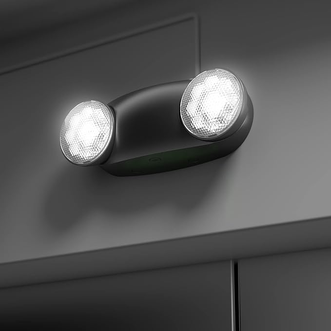 Spectsun 12 Pack Black Emergency Light with Battery Backup - Round 2 Heads UL Certified Wall Mount Exit Sign - 120/277V Indoor Emergency Exit Light Fixture