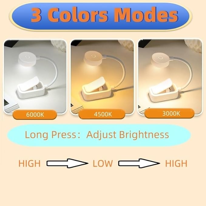 8 Pack Rechargeable Small Book Lights Bulk for Reading at Night,3 Color,Adjustable Brightness,Clip on to Book Lights for Reading in Bed ，Great Gifts for Kids，Book Lovers，Readers