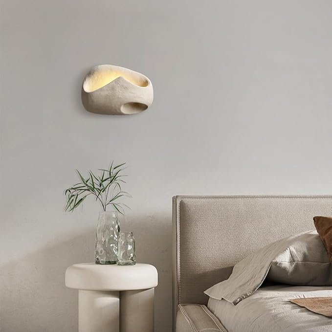 Modern Textured Wall Sconce, Minimalist Sculpture Lamp with Concrete Finish & Irregular Geometric Design, Hidden LED Warm Light for Living Room, Bedroom, Hallway, Gallery.(B)