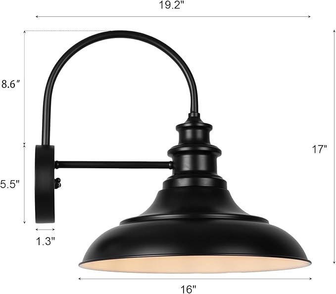 Dusk to Dawn Sensor Outdoor Barn Light Fixtures, 16 Inch Dome Farmhouse Outdoor Wall Sconces, Rustic Exterior Wall Mount Lights, Industrial Black White Lanterns for Porch, 2 Pack