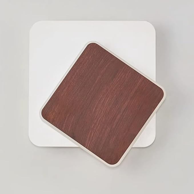 Minimalist Wall Sconce, Rotatable Square Light, Walnut Wood Grain Finish, Acrylic LED Lamp, Geometric Design for Bedroom Living Room Hallway, Nordic Style Ambient Lighting.(17.5cm)