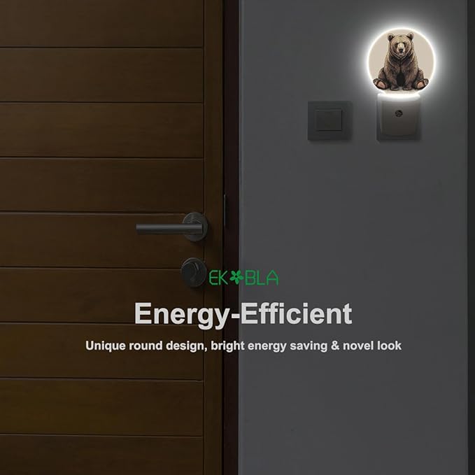EKOBLA Cabin Bear Night Lights Plug into Wall Lovely Brown Bear Animal Wild Life Hunter Night Light Led Plug-in Nightlights Dusk to Dawn Sensor for Men Women Boys Girls